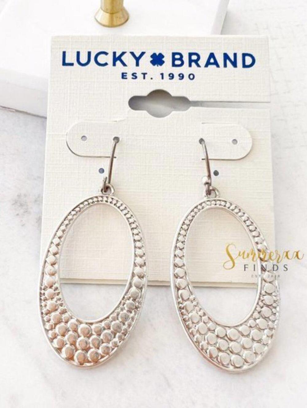 Lucky Brand Open Oval Hoop Drop Earrings Silver Tone